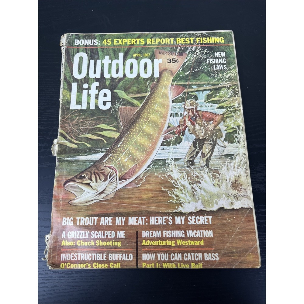 Outdoor Life Magazine April 1967 Big Trout Fishing Tips Vintage‎ Fishing